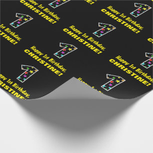 Zum 1. Geburtstag, lustiges, farbenfrohes Sternenm Geschenkpapier