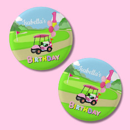 Zum 1. Geburtstag Polka Dot Pink Girly Golf Button