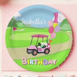 Zum 1. Geburtstag Polka Dot Pink Girly Golf Pappteller