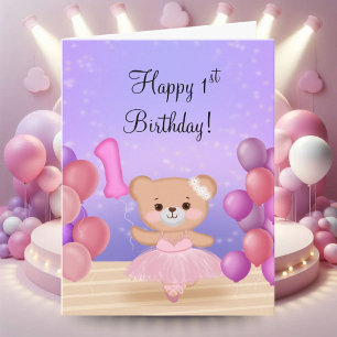 Zum 1. Geburtstag Teddy Bear Ballerina auf Bühne Karte