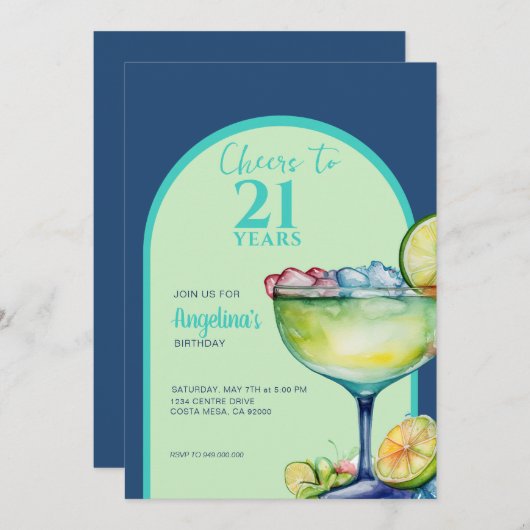 Zum 21. Geburtstag Margarita Einladung (Vorne/Hinten)
