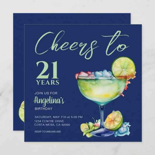 Zum 21. Geburtstag Margarita Einladung (Vorne/Hinten)