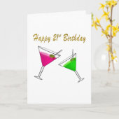 Zum 21. Geburtstag Martini Glas mit Oliven Karte (Gelbe Blume)