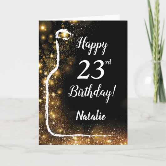 Zum 23. Geburtstag Schwarzer und Gold Glitzer Wein Karte (Vorderseite)