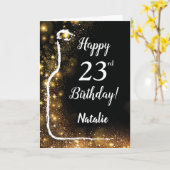 Zum 23. Geburtstag Schwarzer und Gold Glitzer Wein Karte (Gelbe Blume)