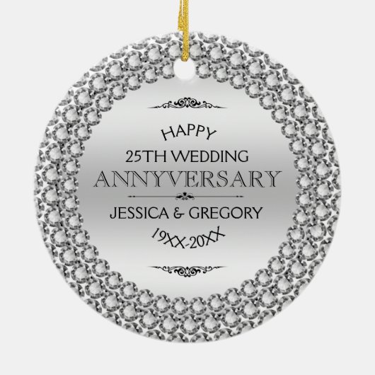 Zum 25. Hochzeitstag Diamonds & Silver Keramik Ornament (Hinten)