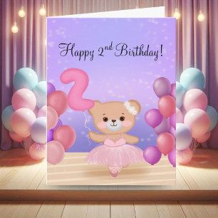 Zum 2. Geburtstag Teddy Bear Ballerina auf Bühne Karte