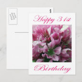 Zum 31. Geburtstag Pink und Grüne Blume Postkarte (Vorne/Hinten)