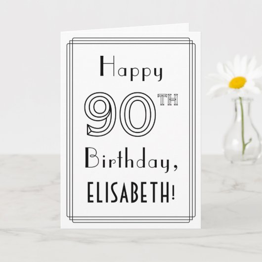 Zum 90. Geburtstag, Art-Déco-Stil mit Individuelle Karte (Kleine Pflanze)