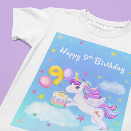 Zum 9. Geburtstag Einhorn mit Geburtstagskuchen T-Shirt
