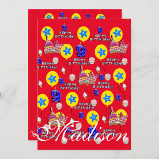 Zum 9. Geburtstag Einladung Geburtstag #9 Rot