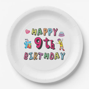 Zum 9. Geburtstag für 9-Jährige Kinder B-Tag Pappteller