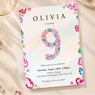 Zum 9. Geburtstag, Rhinestone-Juwelen-Party Einladung