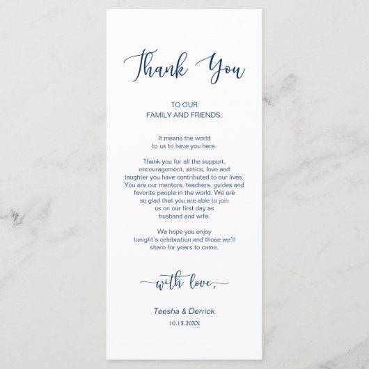 Zum Abendessen Platz Einstellung Danke, Navy Blue, Programm (Vorderseite)