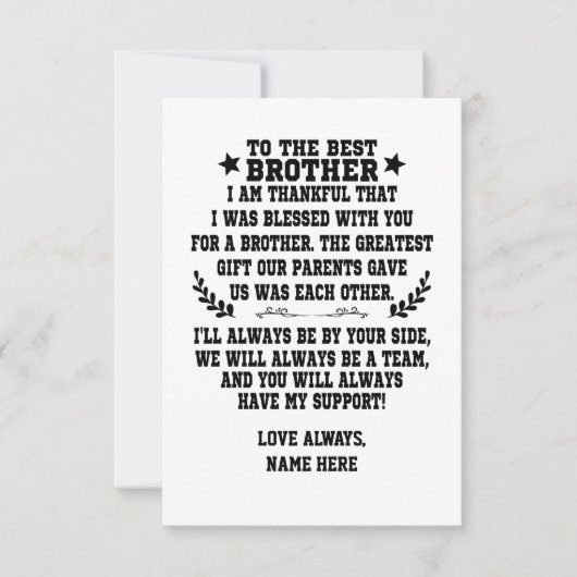 Zum besten Bruder von Schwester oder Bruder Dankeskarte (Vorderseite)