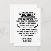 Zum besten Bruder von Schwester oder Bruder Dankeskarte (Vorne/Hinten)