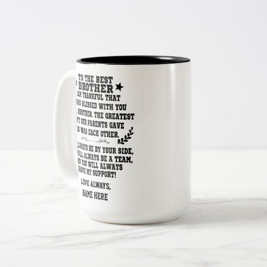 Zum besten Bruder von Schwester oder Bruder Zweifarbige Tasse (Vorderseite Links)