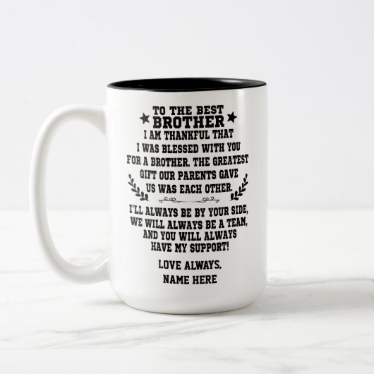 Zum besten Bruder von Schwester oder Bruder Zweifarbige Tasse (Links)