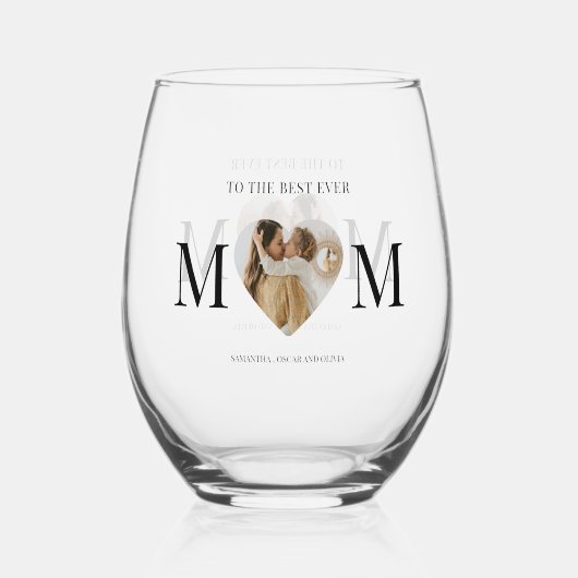 Zum besten Mama Foto Herz Weinglas Ohne Stiel (Rückseite)