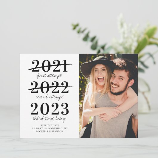 Zum dritten Mal Glück Save the Date Foto (Stehend Vorderseite)