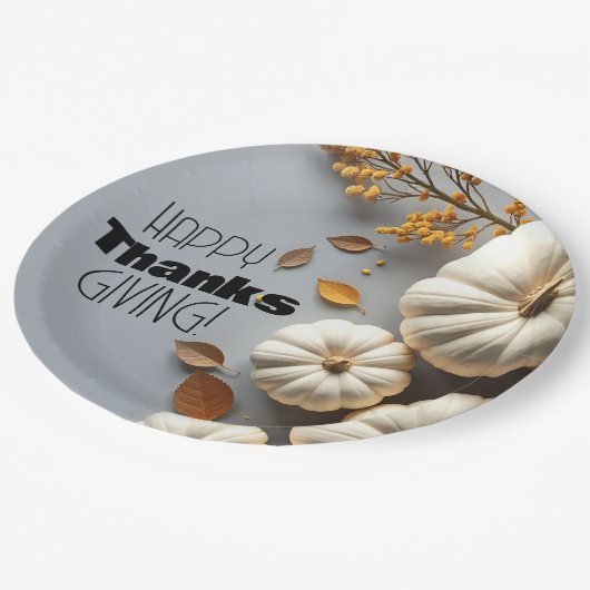 Zum Erntedankfest Weiße Kürbis Pappteller (Schrägansicht)