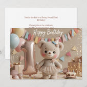 Zum ersten Geburtstag einladung mit Teddybär (Vorne/Hinten)
