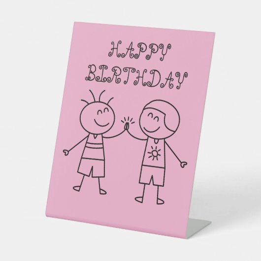 Zum ersten Mal glücklich Geburtstag pink Sockelschild (Vorderseite)