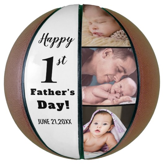 Zum ersten Mal Vatertag 3 Foto Collage Basketball (Vertikal)
