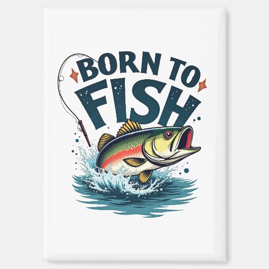 Zum Fischen geboren – Springender Barsch Kunstwerk Magnet (Vorderseite)