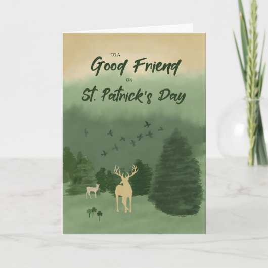 Zum Freund St. Patrick's Day Landschaft mit Hirsch Karte (Vorderseite)