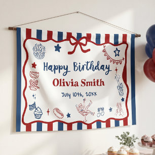 Zum Geburtstag am 4. Juli handgezeichnete Party Banner