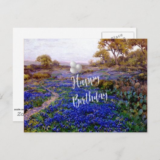Zum Geburtstag - Bluebonnets bei Twilight, Postkarte (Vorne/Hinten)
