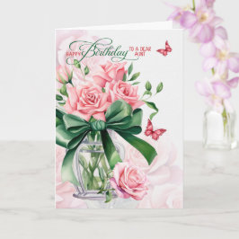Zum Geburtstag der Tante rosa Rosen und Schmetterl Karte