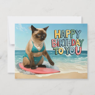 Zum Geburtstag einer Siamkatze am Strand Postkarte