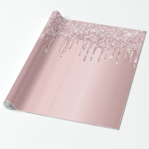 Zum Geburtstag rosa Glitter-Tropfen funkeln dusty Geschenkpapier