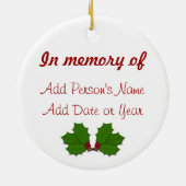 Zum Gedenken an Baum-Verzierung des Keramikornament (Hinten)