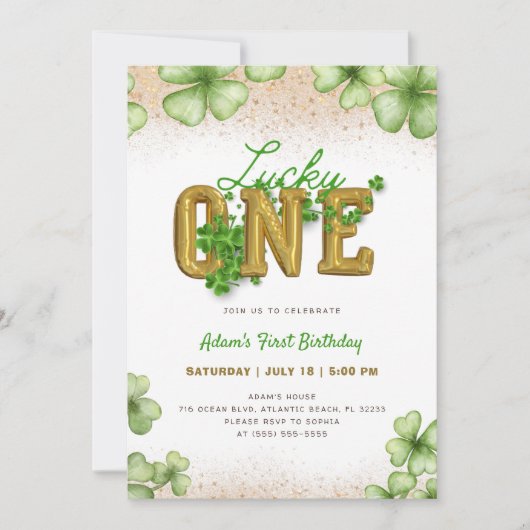 Zum Glück 1 Kleeblatt St. Patrick's Day 1. Geburts Einladung (Vorderseite)