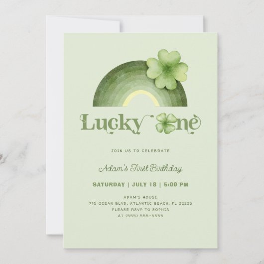 Zum Glück 1 St. Patrick's Day Rainbow 1. Geburtsta Einladung (Vorderseite)