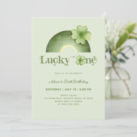 Zum Glück 1 St. Patrick's Day Rainbow 1. Geburtsta Einladung (Stehend Vorderseite)
