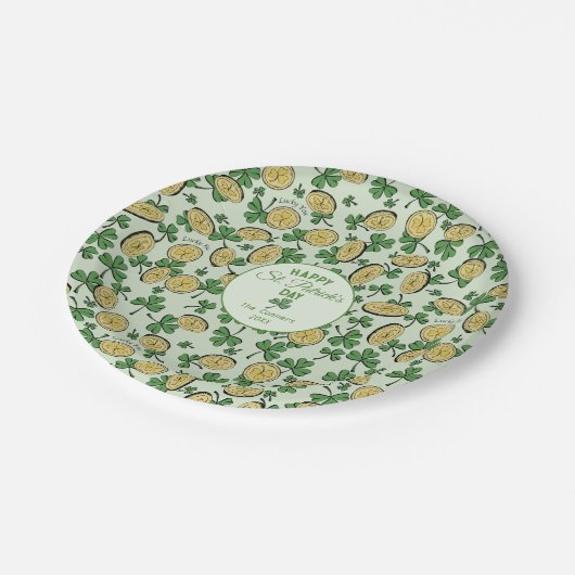 Zum Glück Coins & Green Kleeblatts St Patricks Day Pappteller (Schrägansicht)