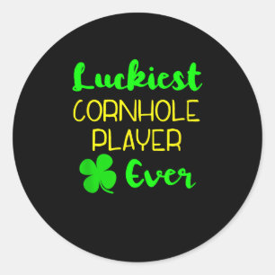 Zum Glück Cornhole Player St Patrick Day Runder Aufkleber