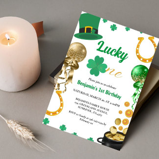 Zum Glück ein erstes Geburtstag St Patrick's Day B Einladung