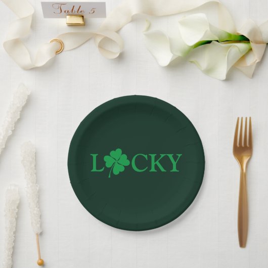 Zum Glück Green Clover Kleeblatt St. Patrick's Day Pappteller (Hochzeit)