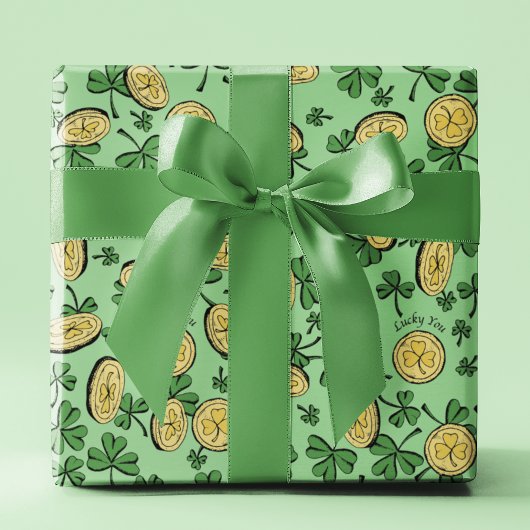 Zum Glück grüne Klee Gold Coins St Patrick's Day Geschenkpapier