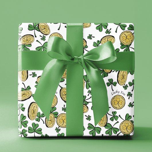 Zum Glück grüne Klee Gold Coins St Patrick's Day Geschenkpapier