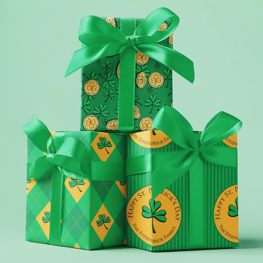 Zum Glück grüne Klee Gold Coins St Patrick's Day Geschenkpapier Set