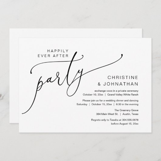 Zum Glück immer nach dem Party, Elopement Dinner D Einladung (Vorne/Hinten)