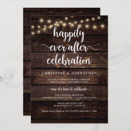 Zum Glück immer nach der Feier, rustikale Elopemen Einladung (Vorne/Hinten)
