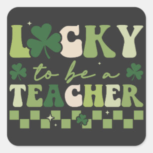 Zum Glück Lehrerin Groovy Retro St Patrick's Day Quadratischer Aufkleber