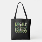 Zum Glück Lehrerin Groovy Retro St Patrick's Day Tasche (Rückseite)